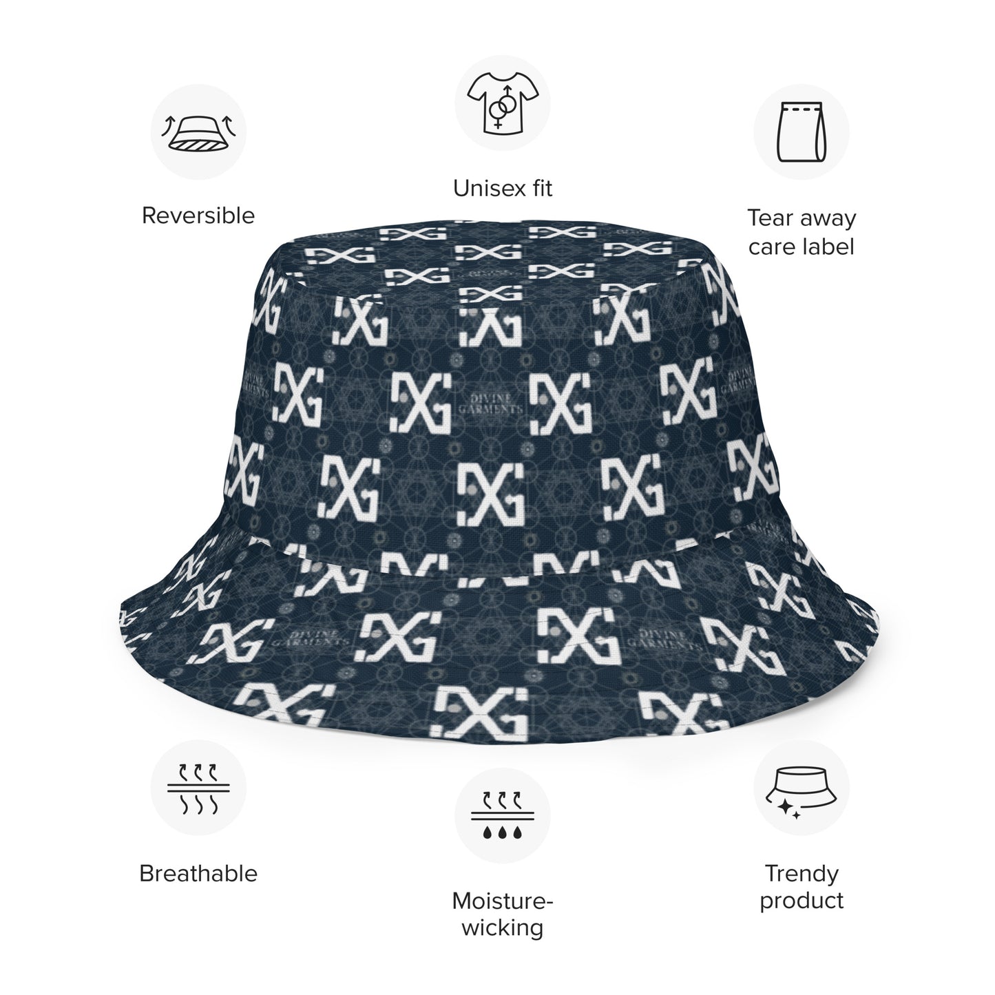 Introducing the ultimate streetwear accessory: the Divine Garments Reversible Bucket Hat! Proudly featuring the signature DG sacred geometry design, and inspired by the ancient Metatron's cube, this hat serves as a powerful symbol of protection and positive energy.